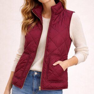 J.Crew Burgundy Quilted Puffer Zip Vest XS Maroon Lightweight Layer